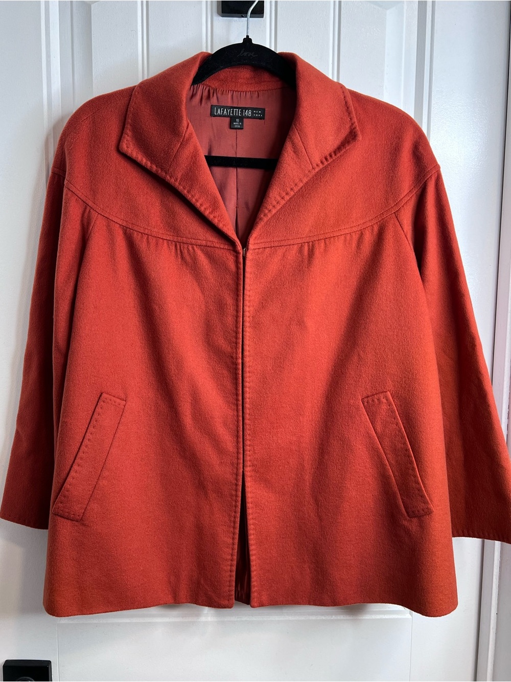 Lafayette 148 New York Loro Piana Rust Colored Cashmere Swing Jacket. Size 10.‎